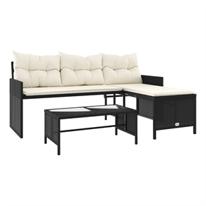 Bowery Hill Contemporary Powder-Coated Garden Sofa in Black & Cream/White
