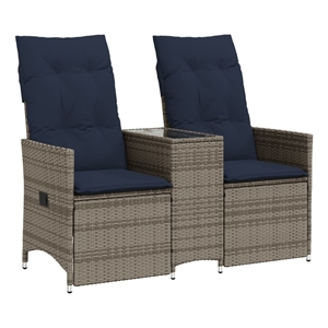 Bowery Hill 2-Seater Poly Rattan Reclining Patio Sofa With Table in Gray