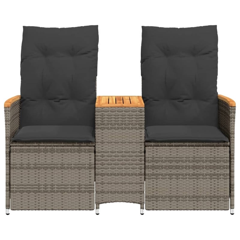 Bowery Hill 2-Seater Standard PE Rattan Reclining Garden Sofa in Gray