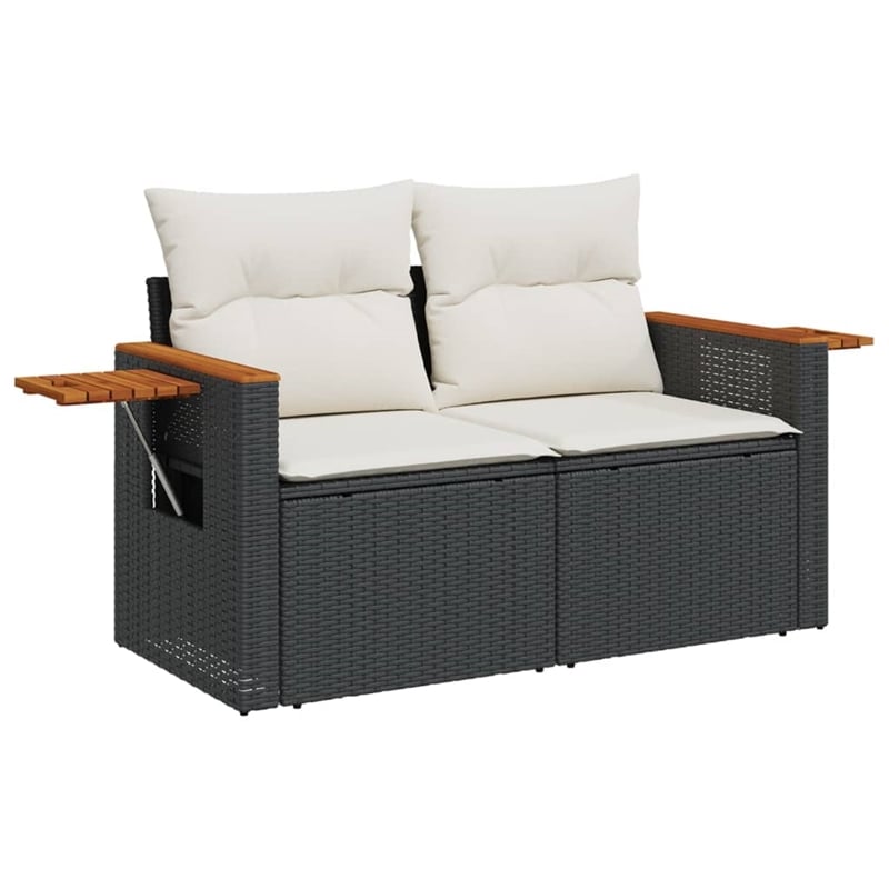 Bowery Hill Contemporary Synthetic Poly Rattan Garden Sofa in Black And Cream