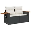 Bowery Hill Contemporary Synthetic Poly Rattan Garden Sofa in Black And Cream