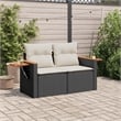 Bowery Hill Contemporary Synthetic Poly Rattan Garden Sofa in Black And Cream
