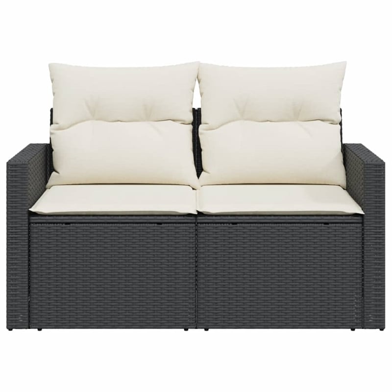 Bowery Hill Contemporary Synthetic Poly Rattan Garden Sofa in Black And Cream