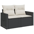 Bowery Hill Contemporary Synthetic Poly Rattan Garden Sofa in Black And Cream