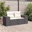 Bowery Hill 2-Seater Poly Rattan Modular Garden Sofa in Black And Cream