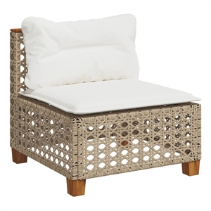 Bowery Hill Poly Rattan Patio Armless Sofa With Cushions in Beige