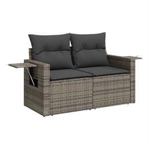 Bowery Hill 2-Seater Rattan & Powder-Coated Steel & Polyester Garden Sofa - Gray