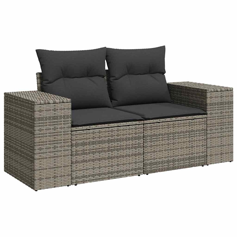 Bowery Hill 2-Seater Rattan & Powder-Coated Steel & Polyester Garden Sofa - Gray