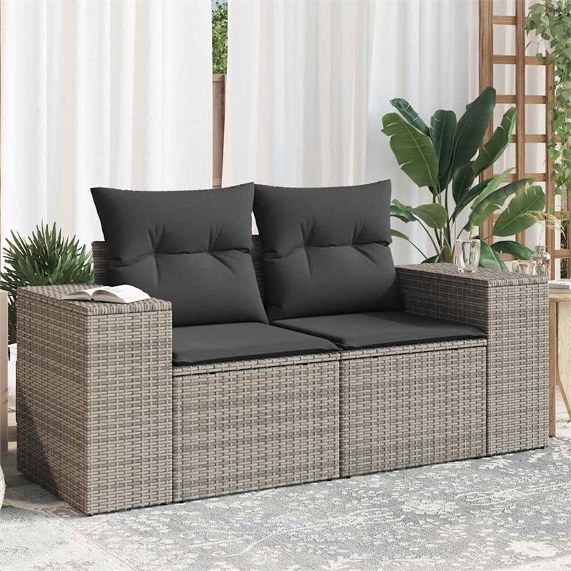 Bowery Hill 2-Seater Rattan & Powder-Coated Steel & Polyester Garden Sofa - Gray