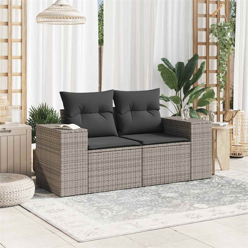 Bowery Hill 2-Seater Rattan & Powder-Coated Steel & Polyester Garden Sofa - Gray