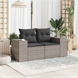 Bowery Hill 2-Seater Rattan & Powder-Coated Steel & Polyester Garden Sofa - Gray