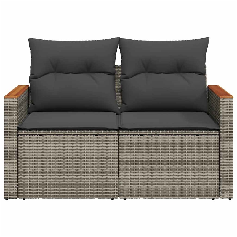 Bowery Hill Poly Rattan & Powder-Coated Steel & Acacia Wood Garden Sofa in Gray