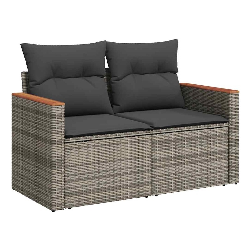 Bowery Hill Poly Rattan & Powder-Coated Steel & Acacia Wood Garden Sofa in Gray
