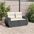 Bowery Hill Contemporary 2-Seater PE Rattan Modular Garden Sofa in Black