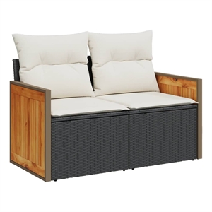 Bowery Hill Contemporary 2-Seater PE Rattan Modular Garden Sofa in Black