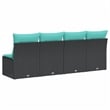 Bowery Hill Contemporary Synthetic Poly Rattan Garden Sofa in Black And Blue