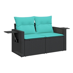 Bowery Hill Contemporary Synthetic Poly Rattan Garden Sofa in Black And Blue