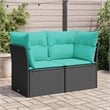 Bowery Hill Contemporary Synthetic Poly Rattan Garden Sofa in Black And Blue