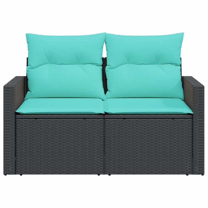 Bowery Hill 2-Seater Poly Rattan Garden Sofa With Adjustable Feet in Black