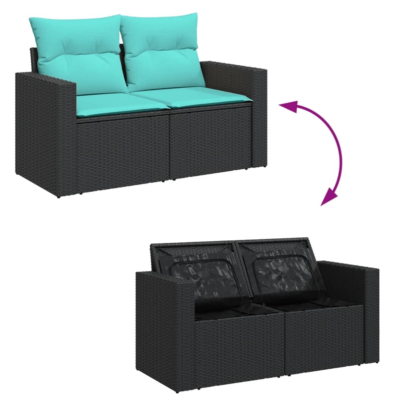 Bowery Hill 2-Seater Poly Rattan Garden Sofa With Adjustable Feet in Black