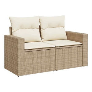 Bowery Hill Rattan & Powder-Coated Steel & Polyester Medium Garden Sofa - Beige