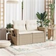 Bowery Hill PE Rattan & Powder-Coated Steel Medium Foldable Garden Sofa in Beige