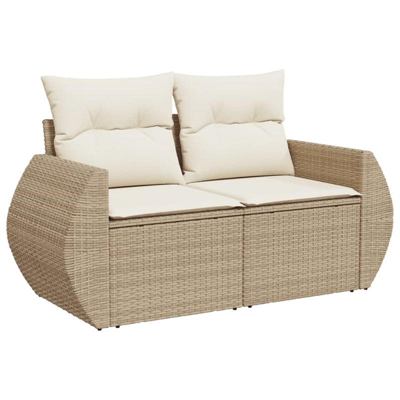 Bowery Hill Poly Rattan & Powder-Coated Steel & Polyester Garden Sofa in Beige