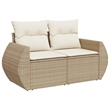 Bowery Hill Poly Rattan & Powder-Coated Steel & Polyester Garden Sofa in Beige