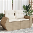 Bowery Hill Poly Rattan & Powder-Coated Steel & Polyester Garden Sofa in Beige