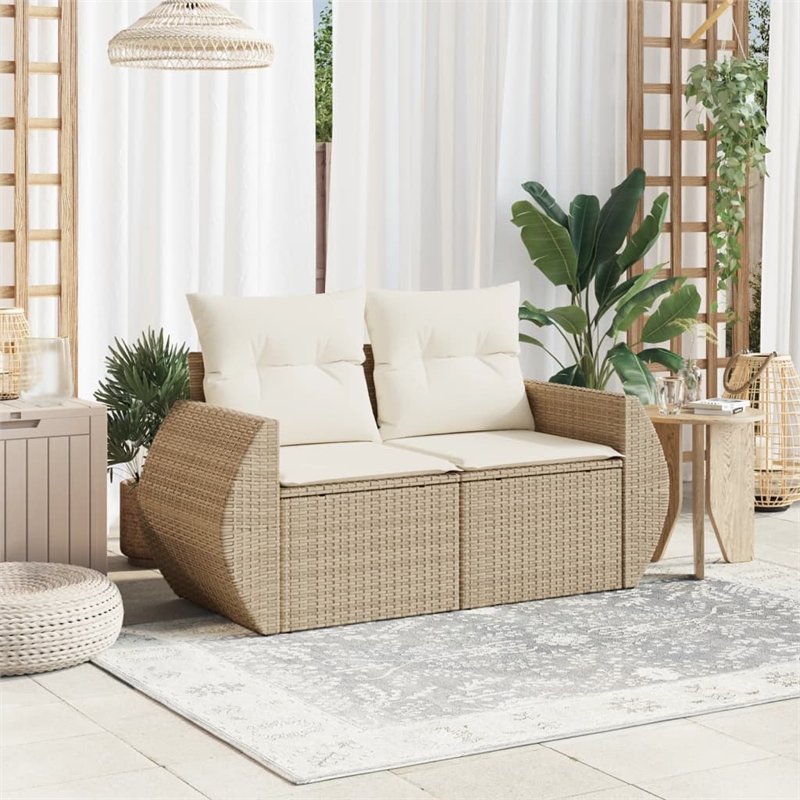 Bowery Hill Poly Rattan & Powder-Coated Steel & Polyester Garden Sofa in Beige