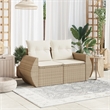 Bowery Hill Poly Rattan & Powder-Coated Steel & Polyester Garden Sofa in Beige