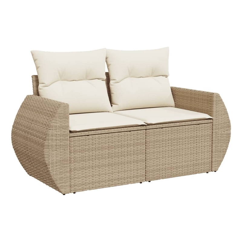 Bowery Hill Poly Rattan & Powder-Coated Steel & Polyester Garden Sofa in Beige