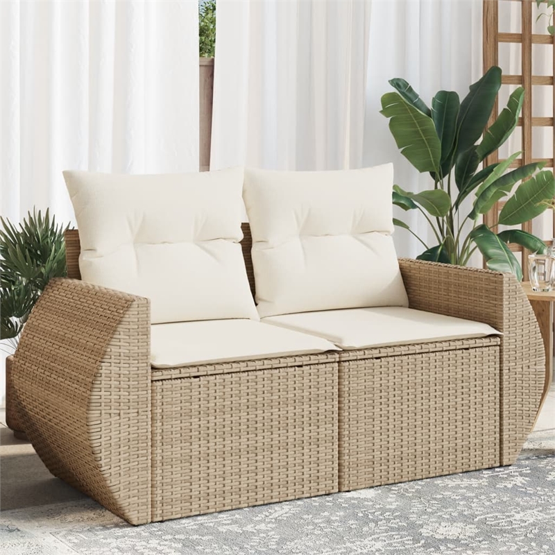 Bowery Hill Poly Rattan & Powder-Coated Steel & Polyester Garden Sofa in Beige