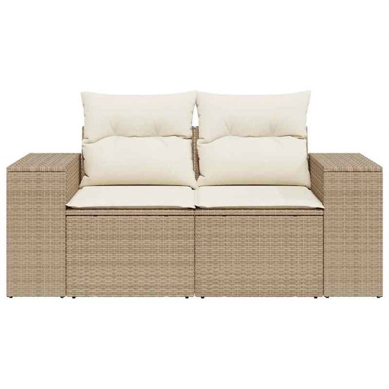 Bowery Hill 2-Seater Poly Rattan Garden Sofa With Adjustable Legs in Beige