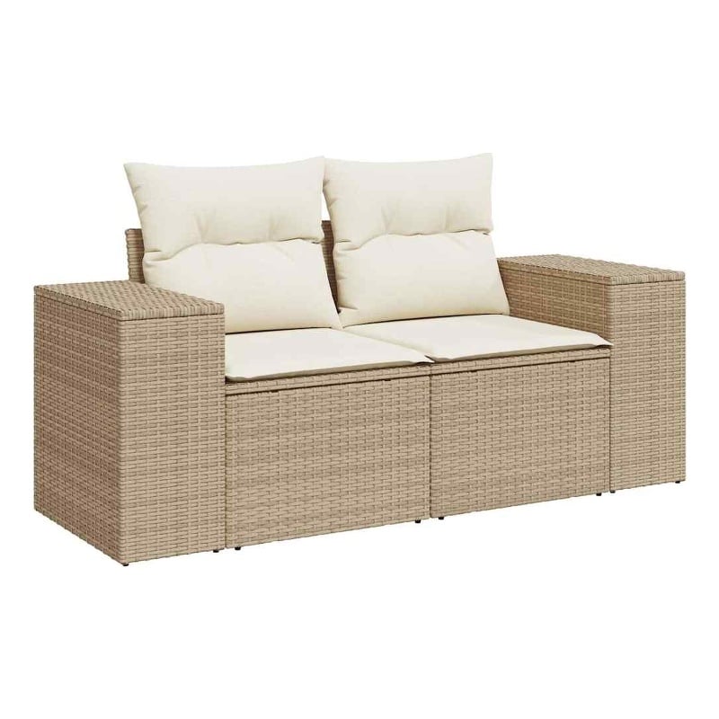 Bowery Hill 2-Seater Poly Rattan Garden Sofa With Adjustable Legs in Beige