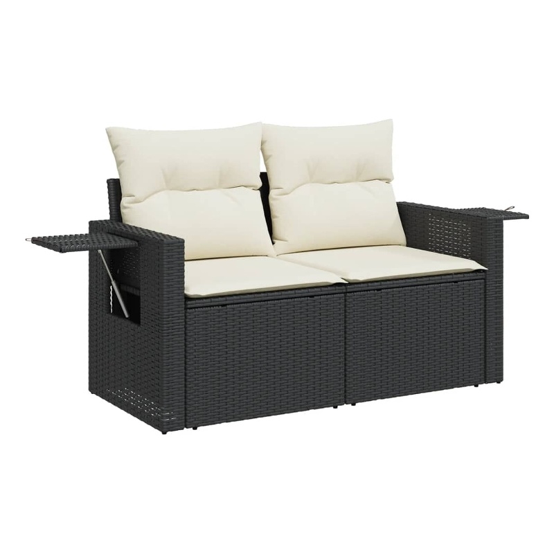 Bowery Hill Contemporary Synthetic Poly Rattan Garden Sofa in Black And Cream