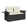 Bowery Hill Contemporary Synthetic Poly Rattan Garden Sofa in Black And Cream
