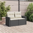 Bowery Hill Contemporary Synthetic Poly Rattan Garden Sofa in Black And Cream