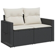 Bowery Hill Contemporary Synthetic Poly Rattan Garden Sofa in Black And Cream
