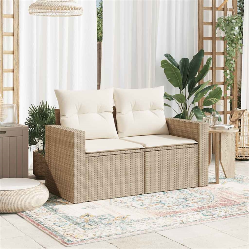 Bowery Hill 2-Seater PE Rattan Garden Sofa With Adjustable Feet in Beige