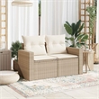 Bowery Hill 2-Seater PE Rattan Garden Sofa With Adjustable Feet in Beige