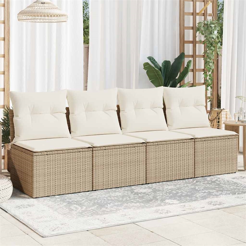 Bowery Hill 4-Seater PE Rattan Garden Sofa With Adjustable Feet in Beige