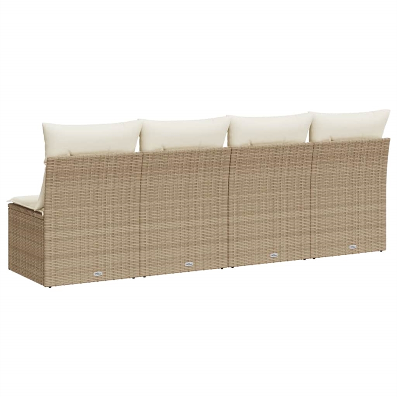 Bowery Hill 4-Seater PE Rattan Garden Sofa With Adjustable Feet in Beige