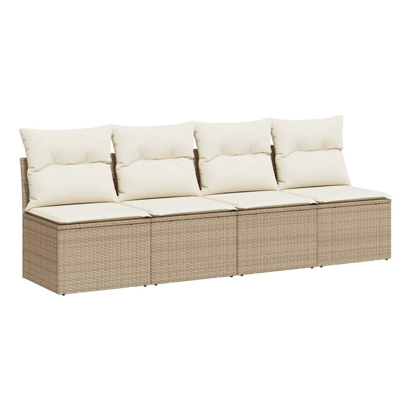 Bowery Hill 4-Seater PE Rattan Garden Sofa With Adjustable Feet in Beige