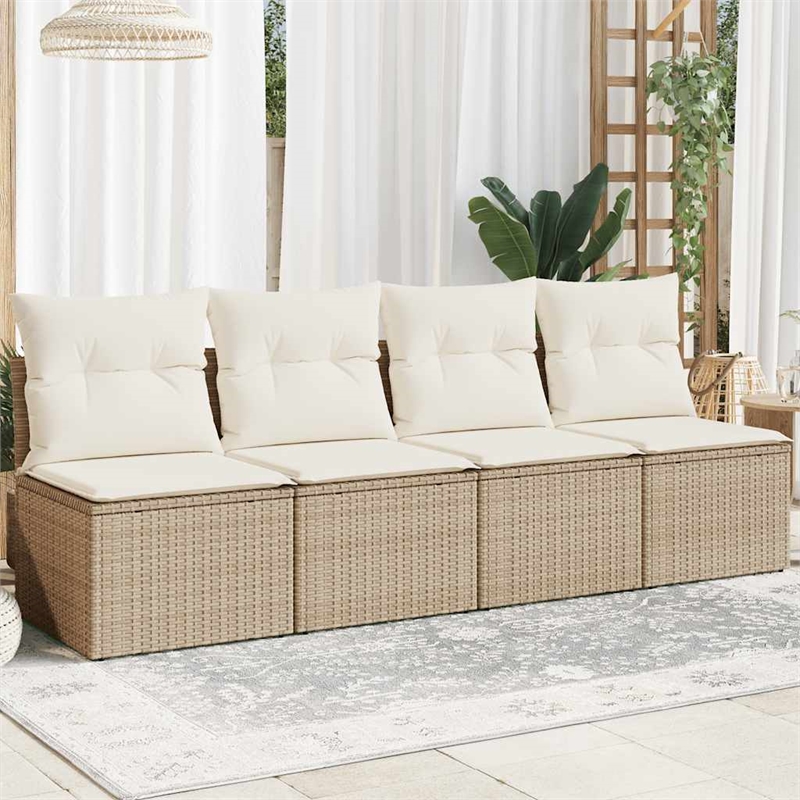 Bowery Hill 4-Seater PE Rattan Garden Sofa With Adjustable Feet in Beige