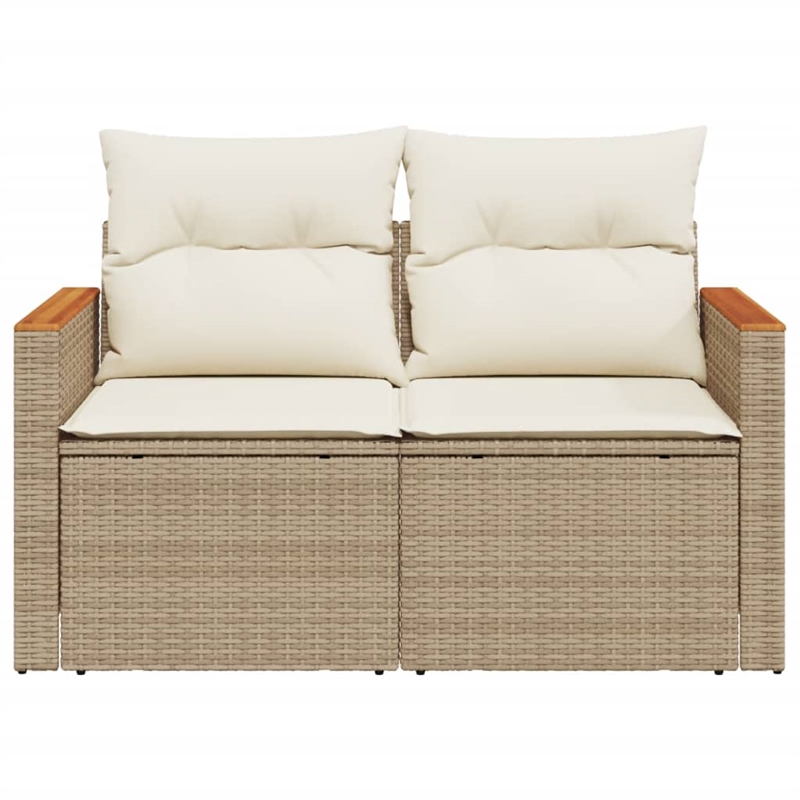 Bowery Hill 2-Seater PE Rattan Foldable Outdoor Garden Sofa in Beige