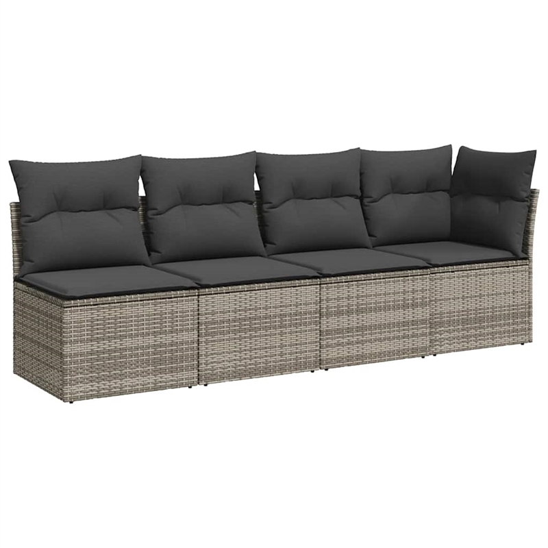 Bowery Hill 4-Seater Rattan & Powder-Coated Steel & Polyester Garden Sofa - Gray