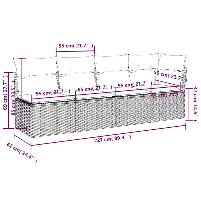 Bowery Hill 4-Seater Rattan & Powder-Coated Steel & Polyester Garden Sofa - Gray
