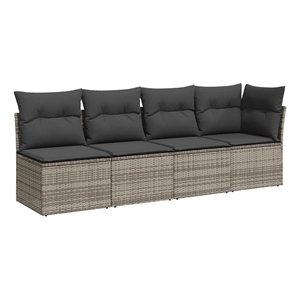 Bowery Hill 4-Seater Rattan & Powder-Coated Steel & Polyester Garden Sofa - Gray