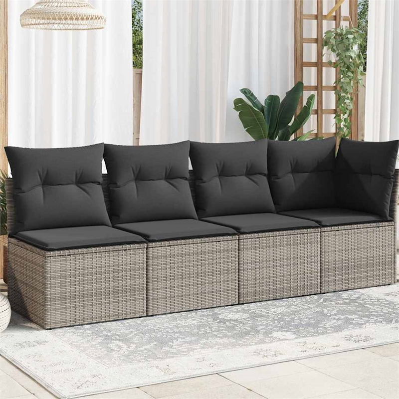 Bowery Hill 4-Seater Rattan & Powder-Coated Steel & Polyester Garden Sofa - Gray